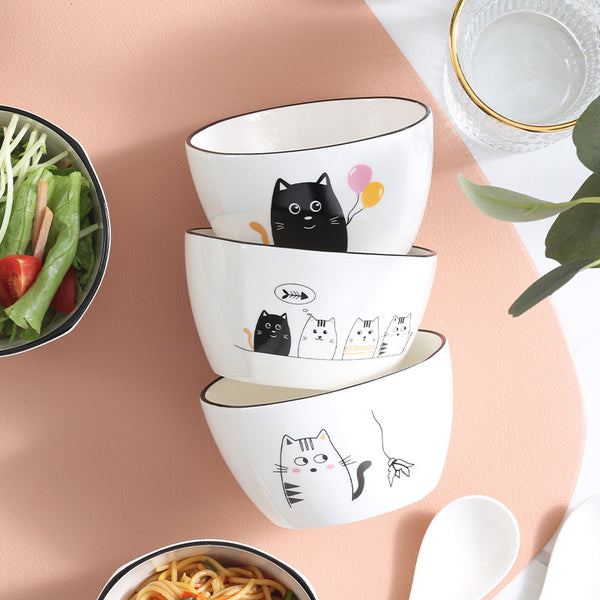 4.5 Inch Cat Ceramic Tableware Square Bowl