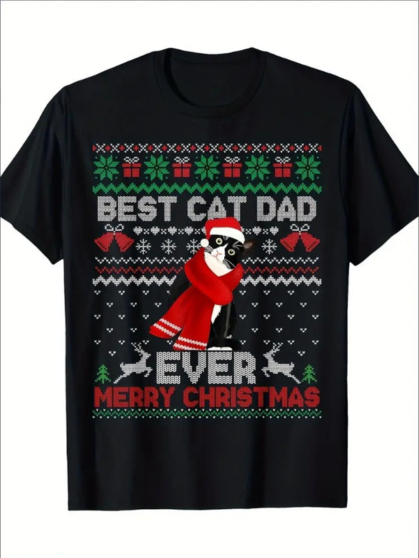 Best Cat Dad, Funny Black Cat Ugly Christmas Sweater T-shirt