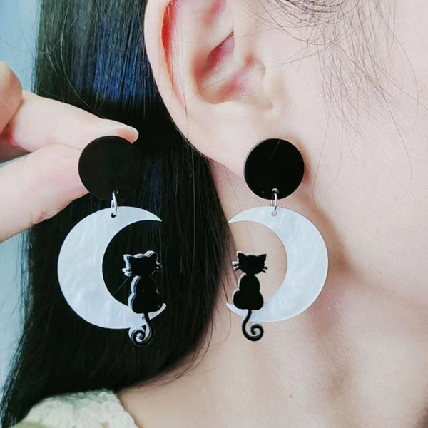 Moon Cat Head Earrings Simple Fashion Acrylic Earrings