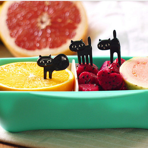Black Cat Shape Fruit Fork Bento Decorative Stick